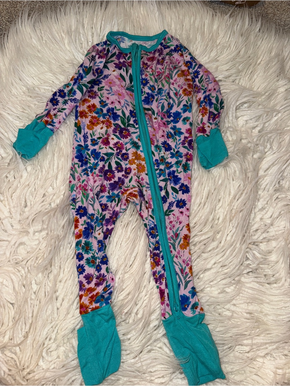 Little Sleepies Floral Footed One-Piece with Teal Trim